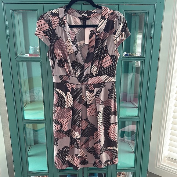 BCBGMaxAzria Abstract Pattern Midi Dress - Black, Cream, Brown - Picture 3 of 6